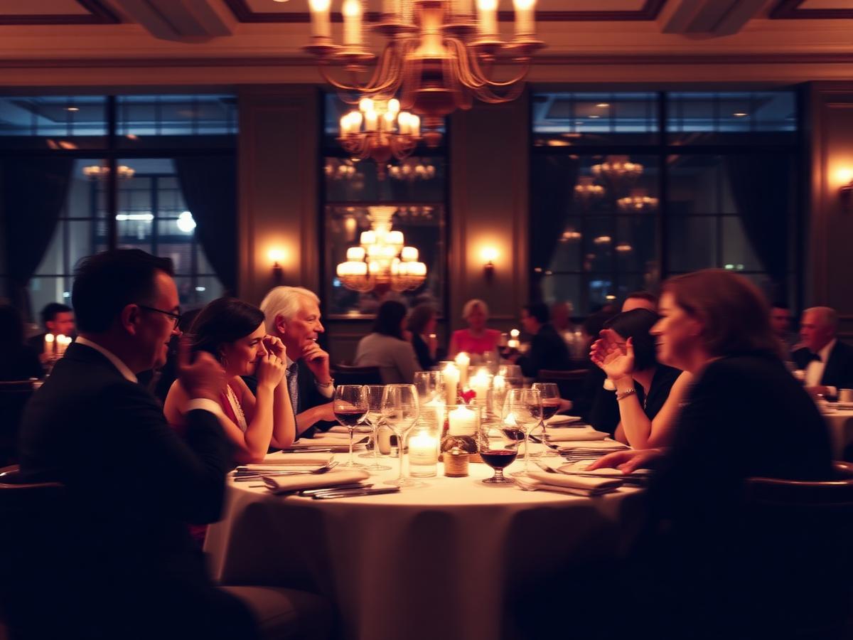 Guests dining by candlelight