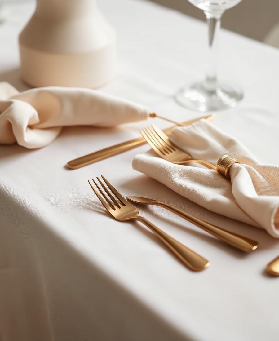 Bronze cutlery on linen